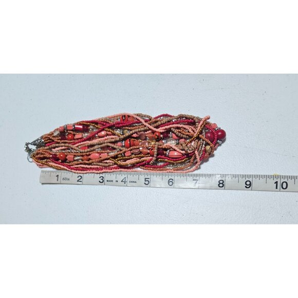 Chunky Seed Beaded Multistrand Necklace Mixed Media Statement Fashion Jewelry - Picture 5 of 6